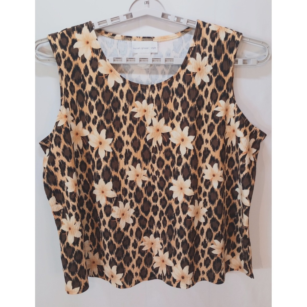 Susan Graver Style Women's Animal Floral Print‎ Sleeveless Top, 2X